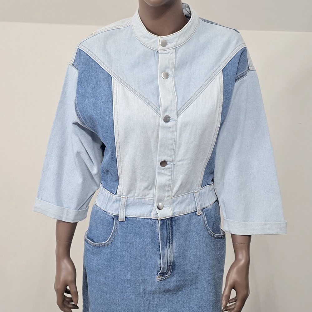 DRIFTWOOD Two-Tone Light & Medium Blue Denim Dress